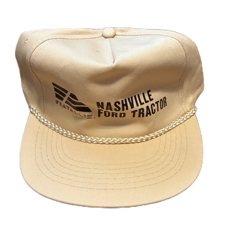 Vintage Nashville Ford Tractor SnapBack Rope Hat Cream Tan Farming Trucker
